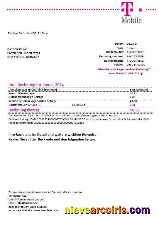 Germany T Mobile business utility bill